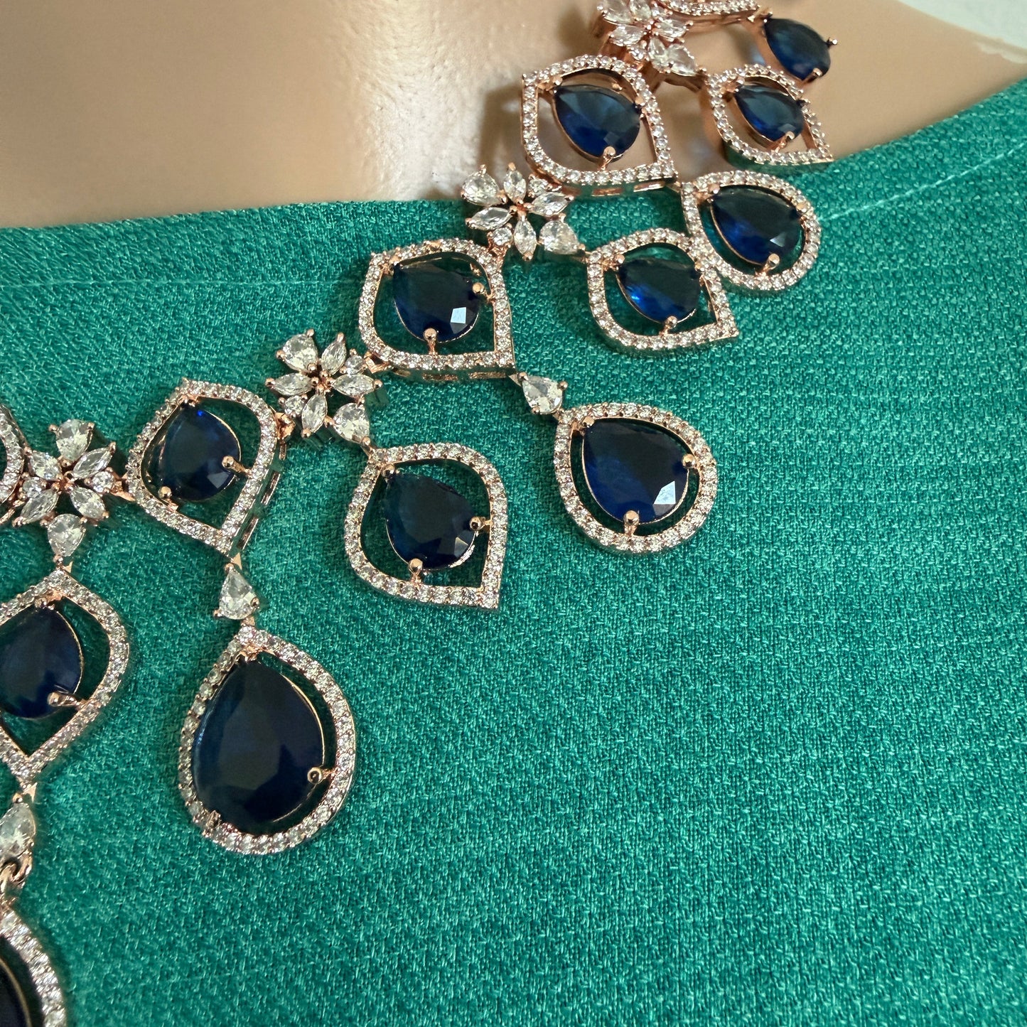 Navy Teardrop Necklace and Earring Set