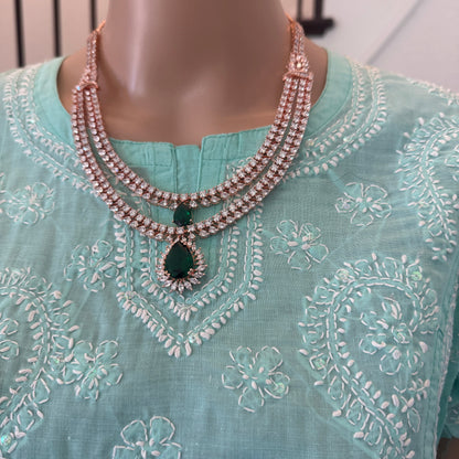Emerald Elegance Two-Layer Necklace & Earring Set