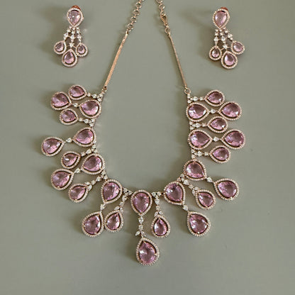 Pink and White Two layer teardrop Necklace set