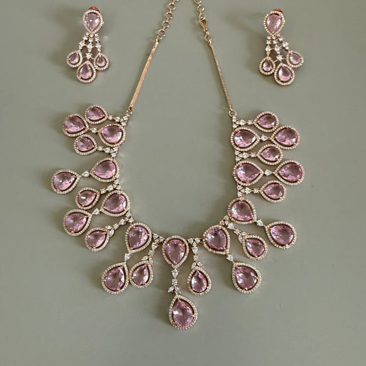 Pink and White Two layer teardrop Necklace set