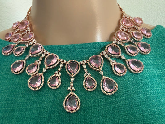 Pink and White Two layer teardrop Necklace set