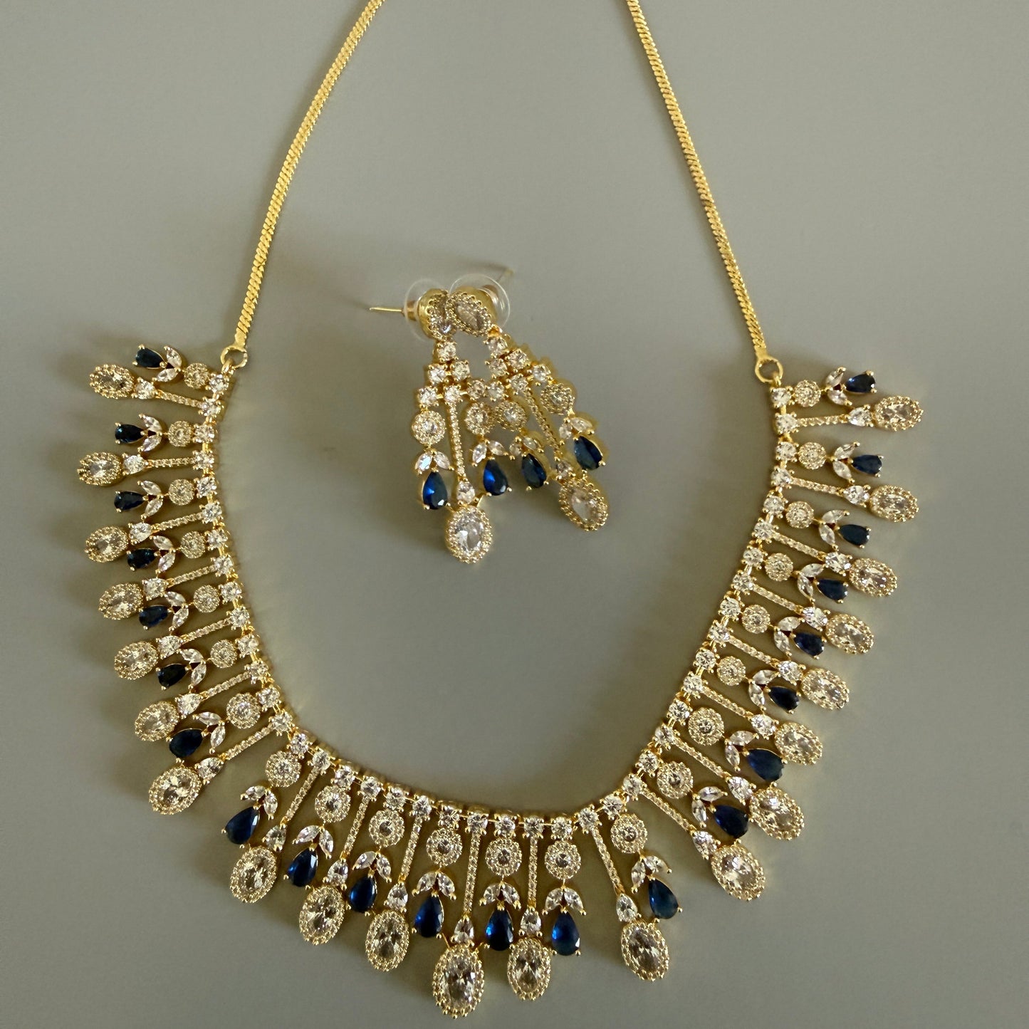 Royal Blue Crystal Drop Gold-Tone Necklace