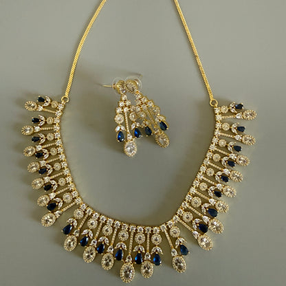 Royal Blue Crystal Drop Gold-Tone Necklace