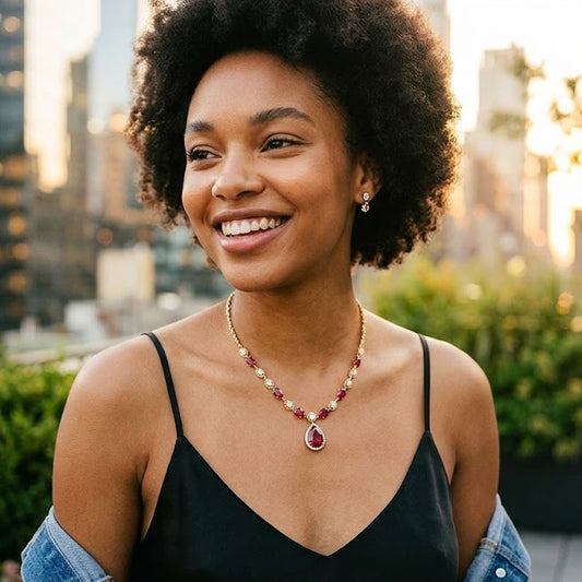 Handcrafted Ruby Stones & American Diamond Necklace