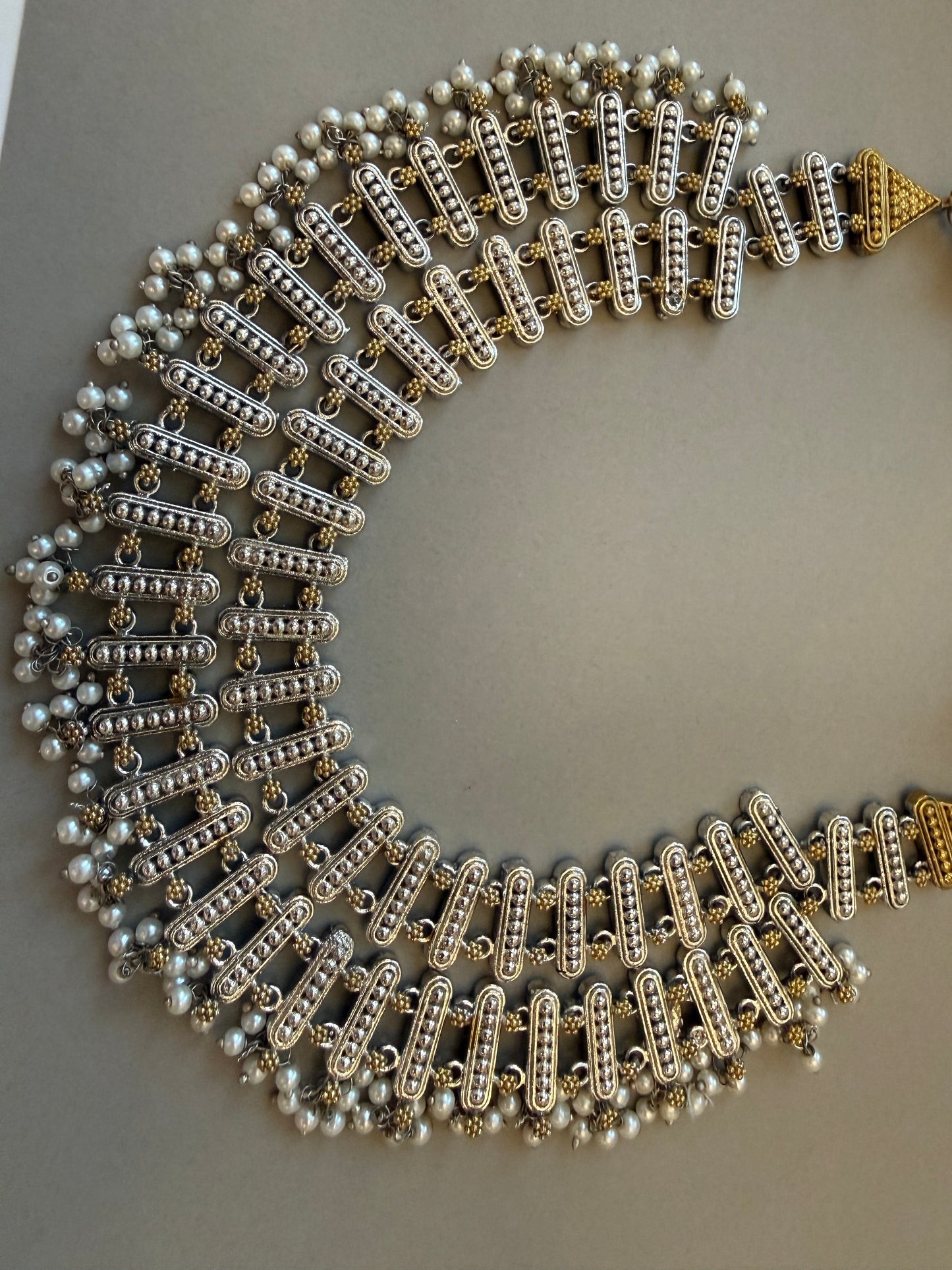 Zara silver handcrafted statement necklace with matching earrings