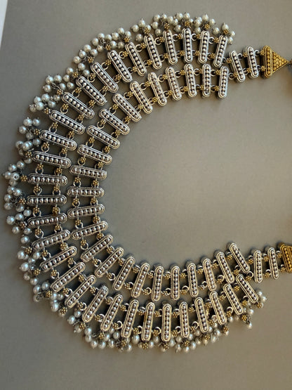 Zara silver handcrafted statement necklace with matching earrings