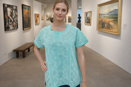Neelima Blue-Green Chikankari Kurta