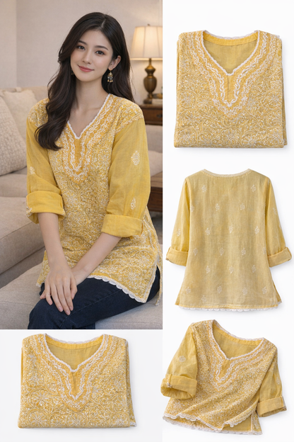 Sona Mustard Yellow Chikankari Kurta