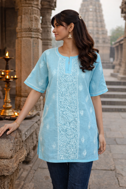 Priya Ocean Blue Chikankari Kurta
