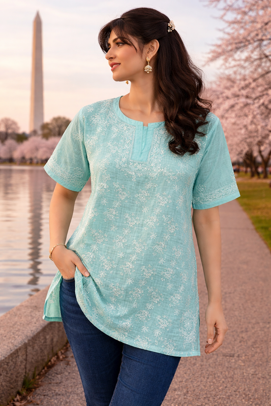 Victoria Sea green Chikankari kurta