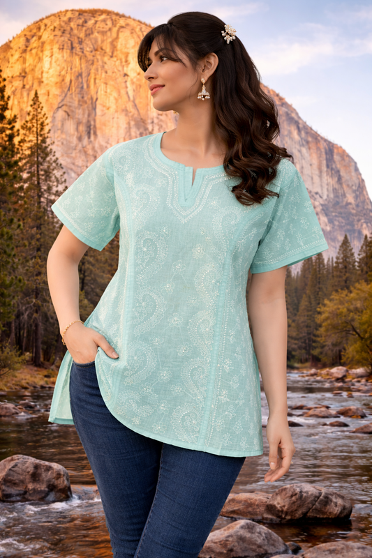 Sharon Sea green Chikankari kurta