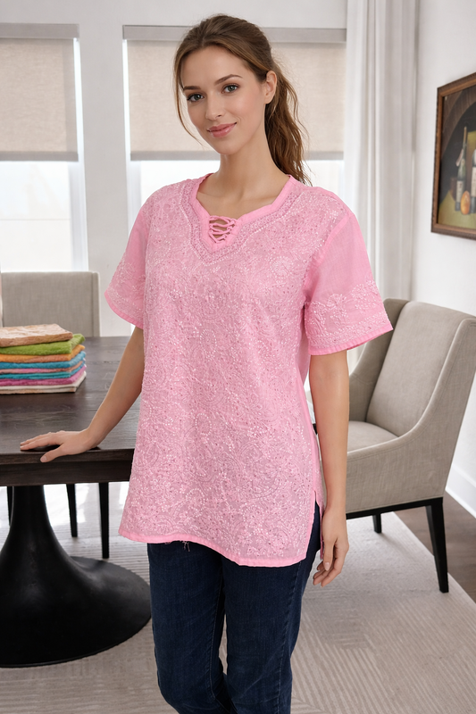 Megha Pink Chikankari kurta