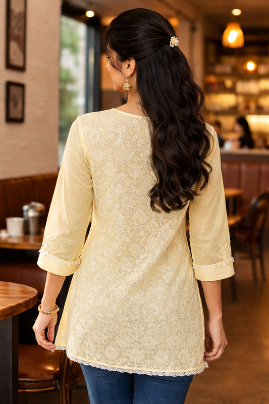 Diya Yellow Chikankari Kurta