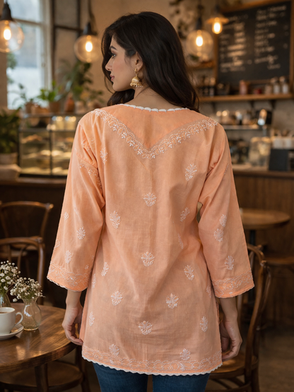 Kamali Peach Chikankari Kurta