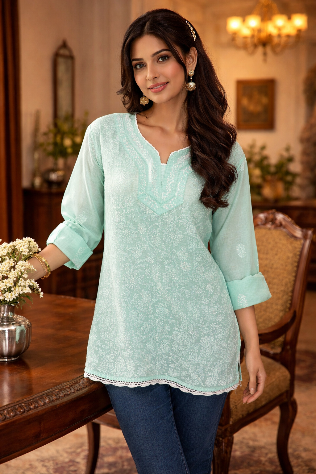 Anisha Pastel Green Chikankari Kurta