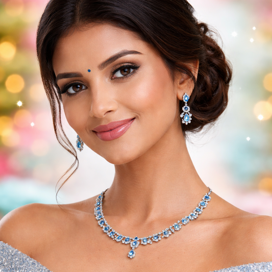 Azure Sparkle Teardrop Necklace Set