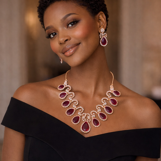 Neelima Red and White stones Gold Tone Necklace
