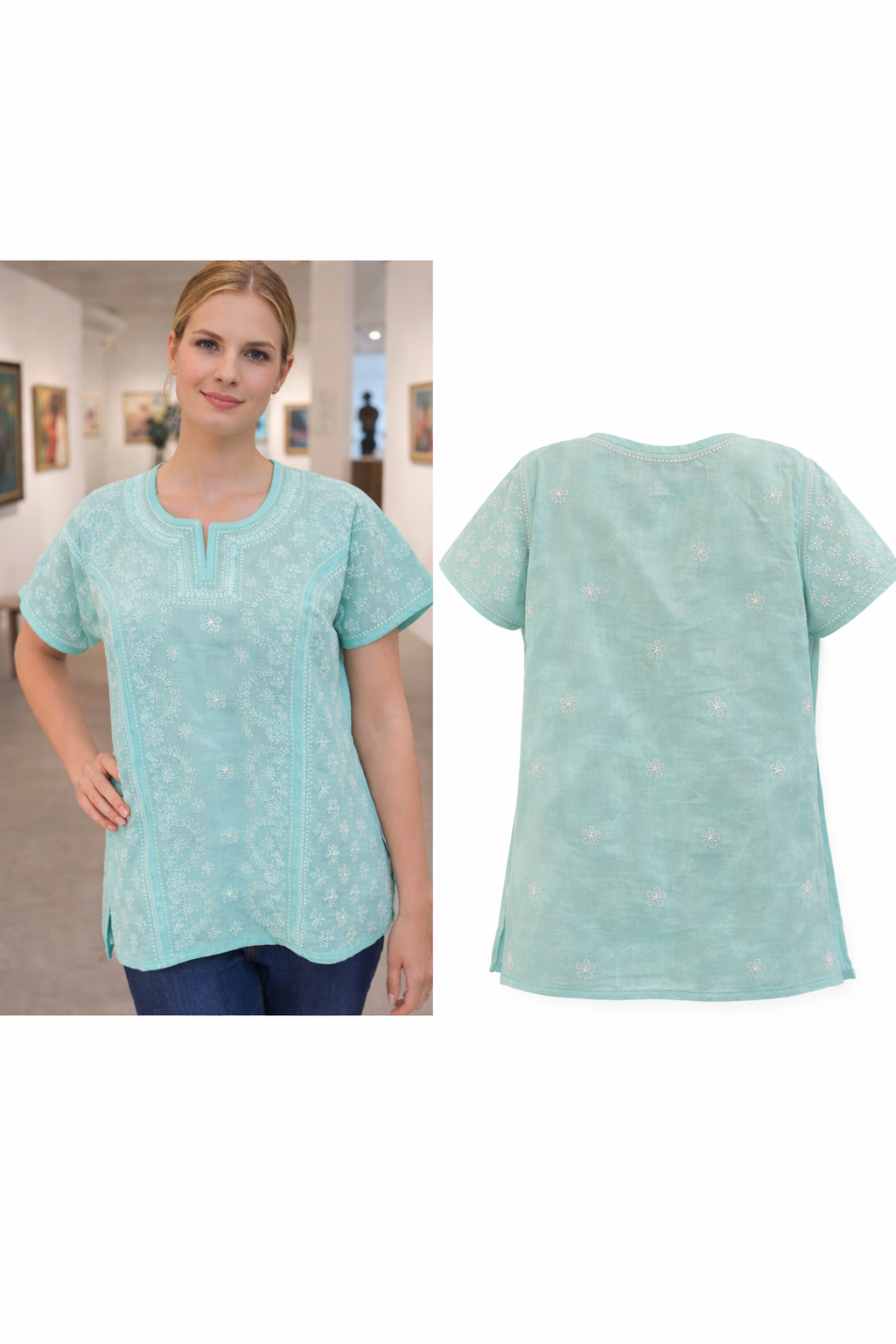 Neelima Blue-Green Chikankari Kurta