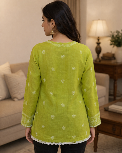 Zaitun Olive Green Chikankari Kurta