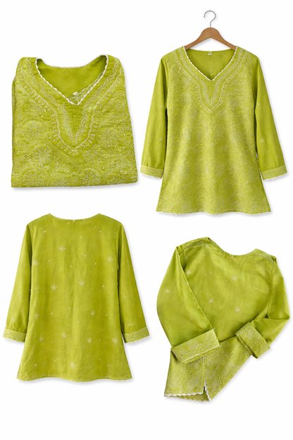 Zaitun Olive Green Chikankari Kurta