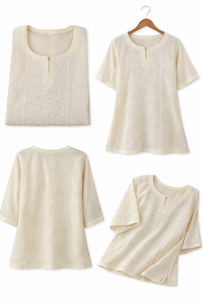 Noor-e-Chikan Cream Chikankari Kurta