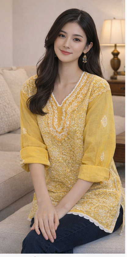 Sona Mustard Yellow Chikankari Kurta
