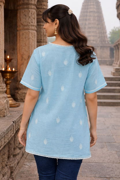Priya Ocean Blue Chikankari Kurta