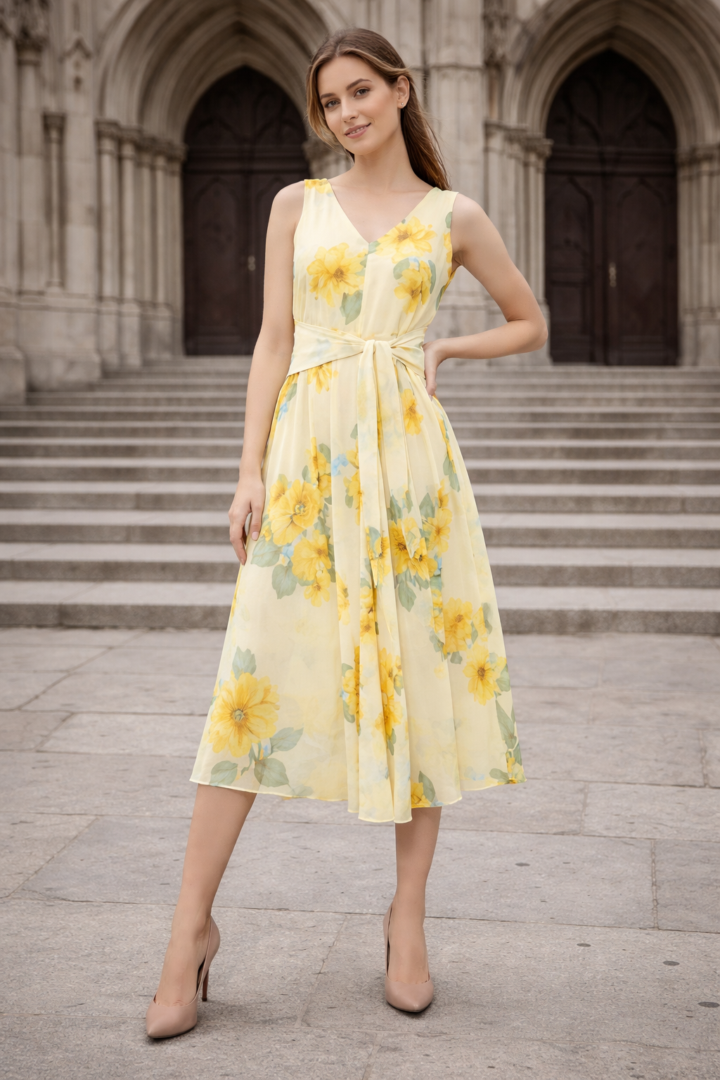 Yellow Floral Tieup Dress