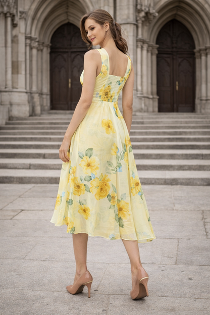 Yellow Floral Tieup Dress