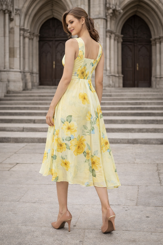 Yellow Floral Tieup Dress