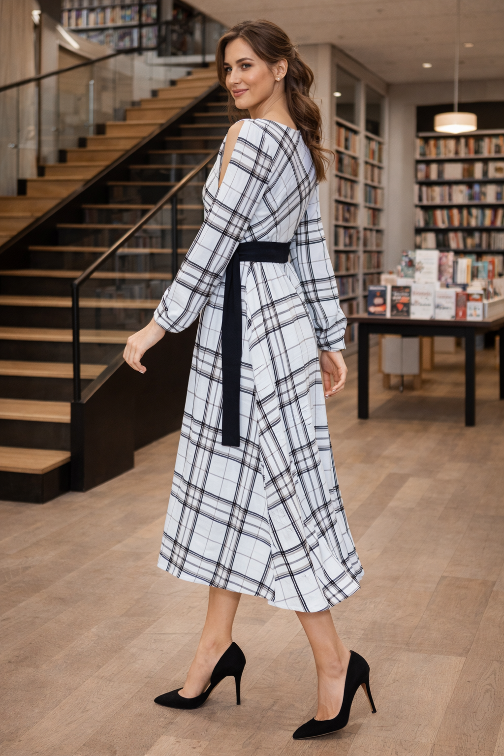 Black and White Checkered Midi
