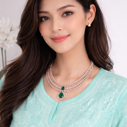 Emerald Elegance Two-Layer Necklace & Earring Set