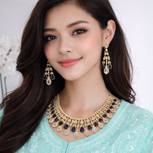 Royal Blue Crystal Drop Gold-Tone Necklace