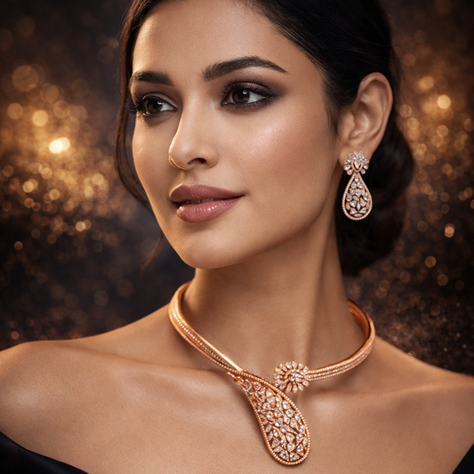 Royal Radiance American Diamond Drop Necklace Set