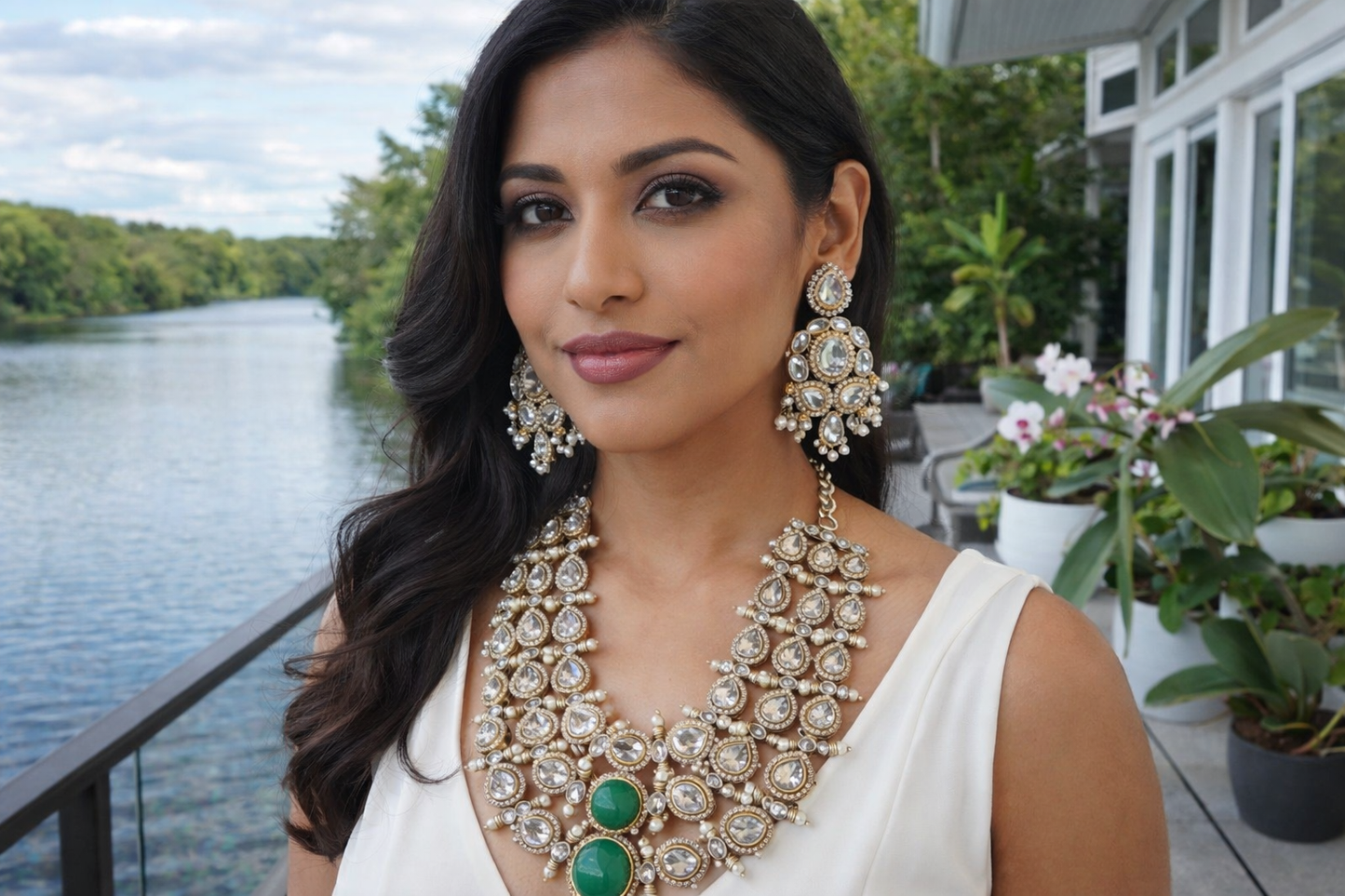 Meena handcrafted kundan necklace and earrings
