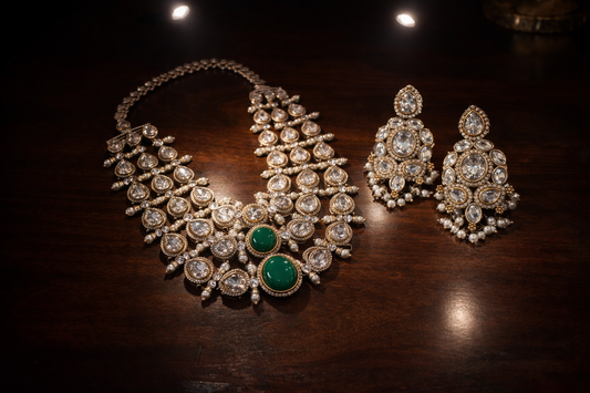 Meena handcrafted kundan necklace and earrings