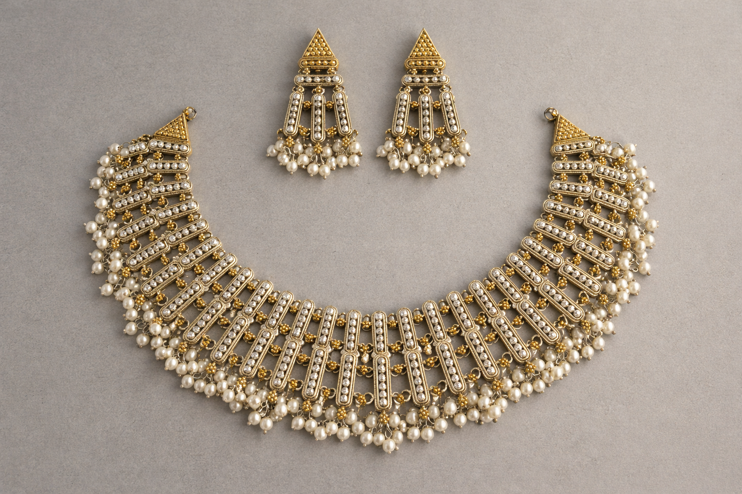 Zara silver handcrafted statement necklace with matching earrings