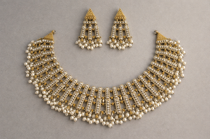 Zara silver handcrafted statement necklace with matching earrings