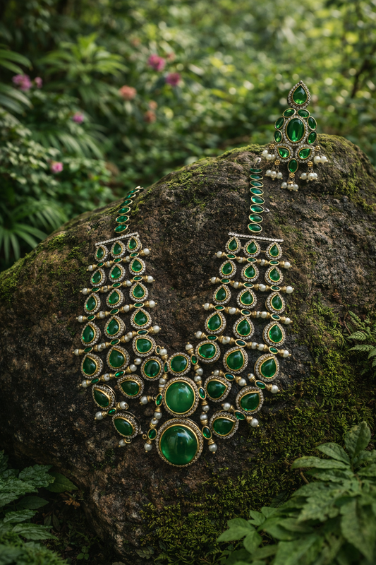 Nikita Green Kundan handcrafted statement necklace and earrings