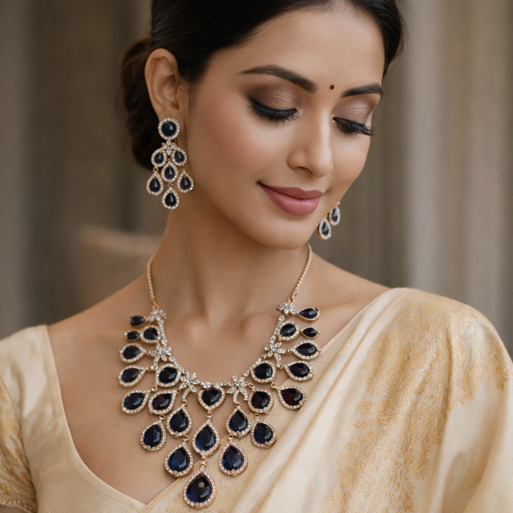 Navy Teardrop Necklace and Earring Set