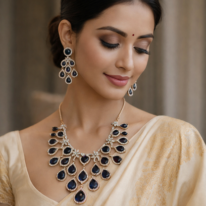 Navy Teardrop Necklace and Earring Set