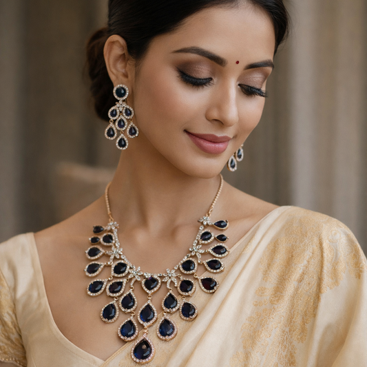 Navy Teardrop Necklace and Earring Set