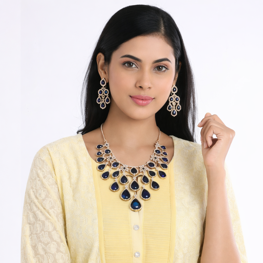 Navy Teardrop Necklace and Earring Set