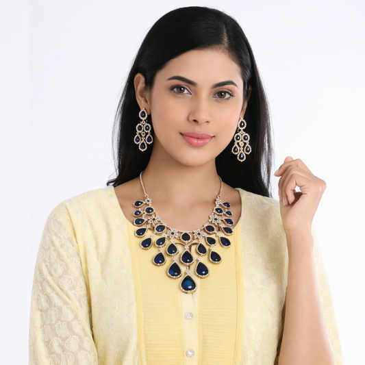 Navy Teardrop Necklace and Earring Set