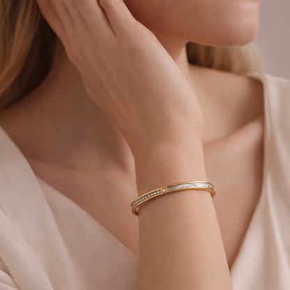 Sara Gold and Zircon Stone handcrafted Bangle