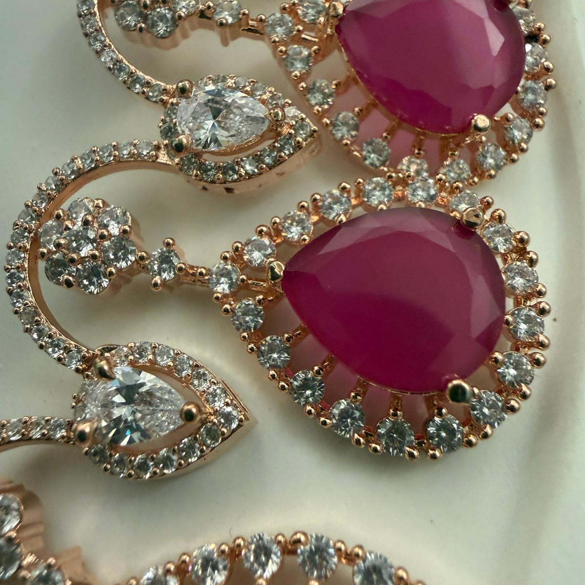 Neelima Red and White stones Gold Tone Necklace
