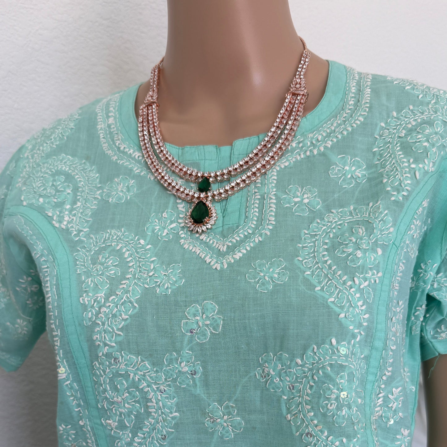 Emerald Elegance Two-Layer Necklace & Earring Set