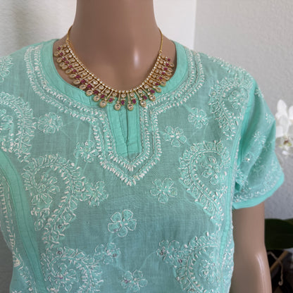 Royal Ruby Drop White Stone Gold-Tone Necklace