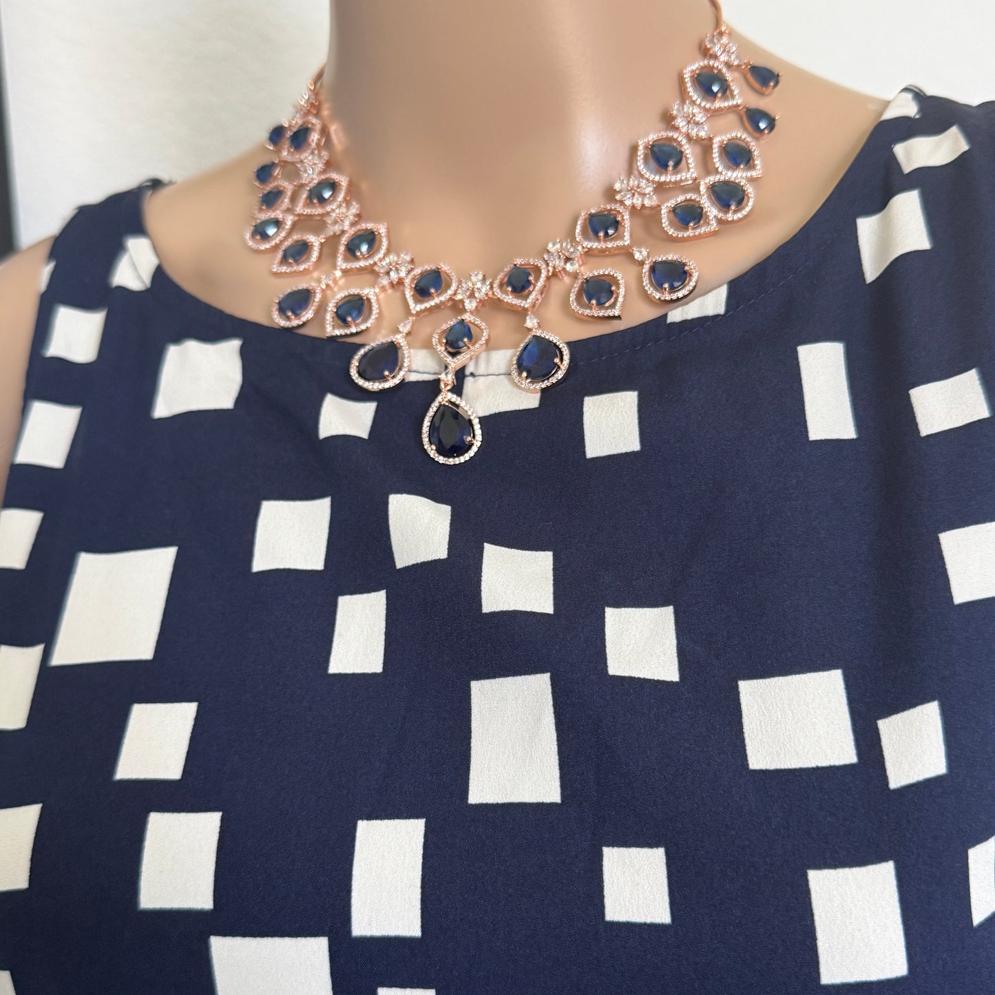 Navy Teardrop Necklace and Earring Set