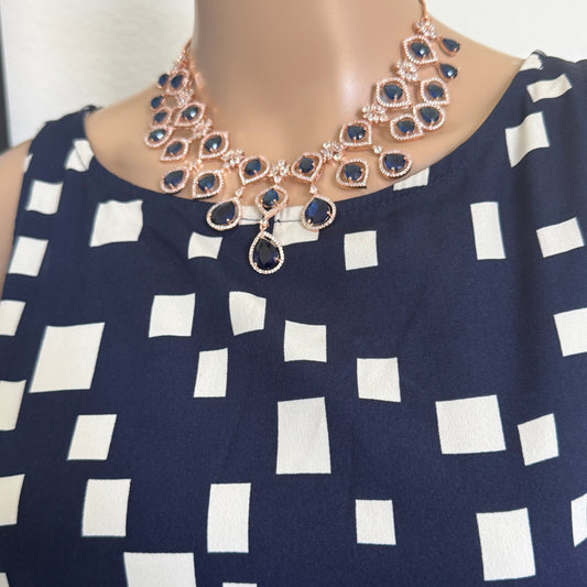 Navy Teardrop Necklace and Earring Set